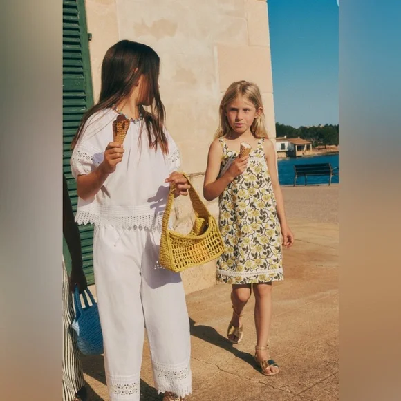 NWT crewcute Girls' rickrack dress in daffodil linen-cotton blend - Picture 6 of 6